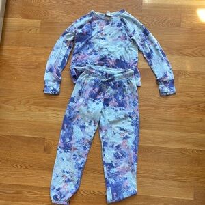 Athleta girl sweatsuit top and bottom included size small 7 purple tie-dye